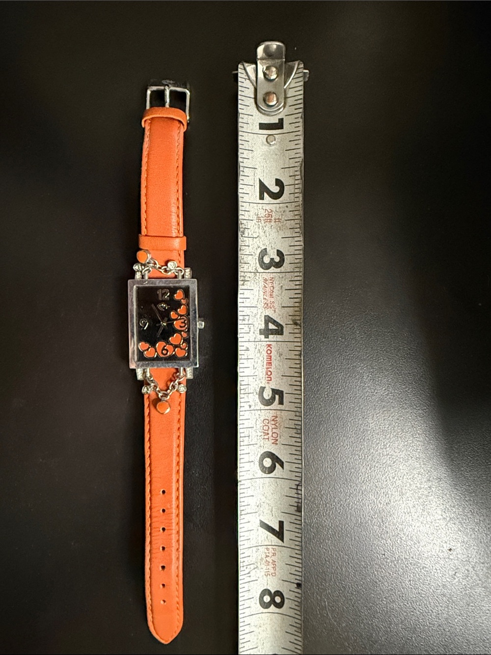 Orange Leather Strap Watch with hearts. From love and pride